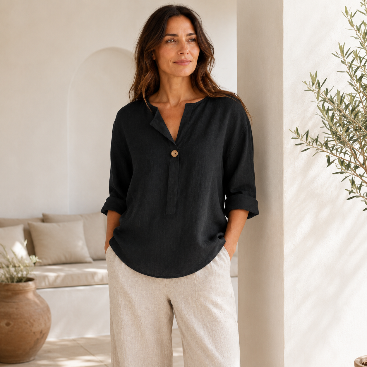 Baumwoll-Leinen-Bluse »Positano« – 3/4-Arm