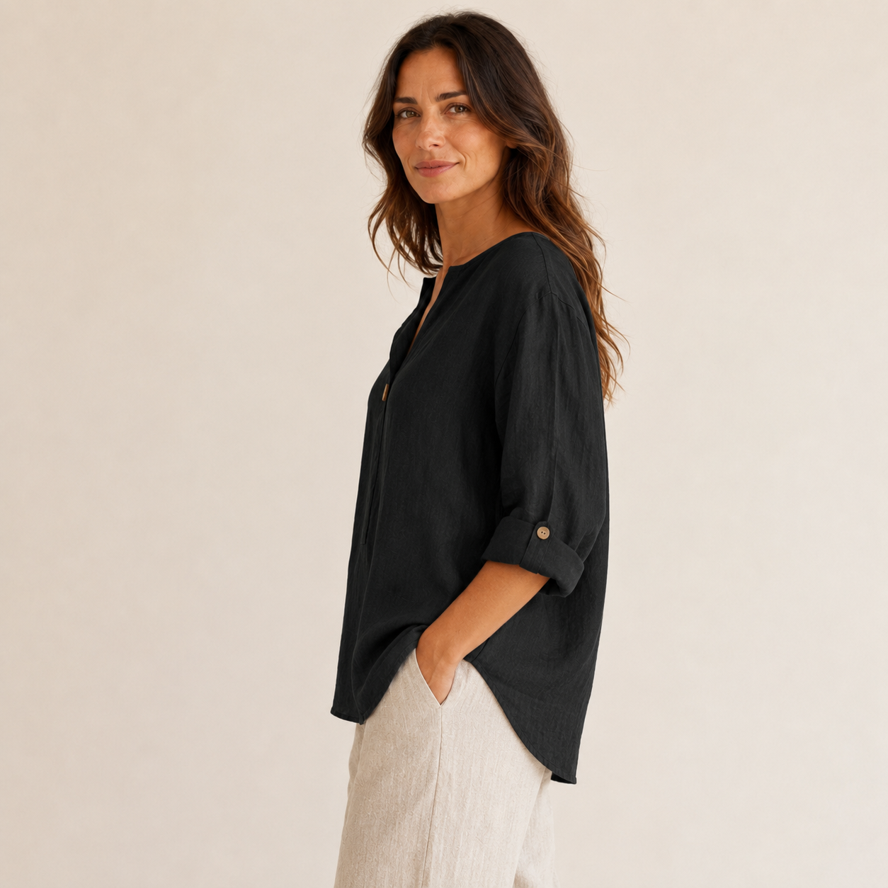 Baumwoll-Leinen-Bluse »Positano« – 3/4-Arm