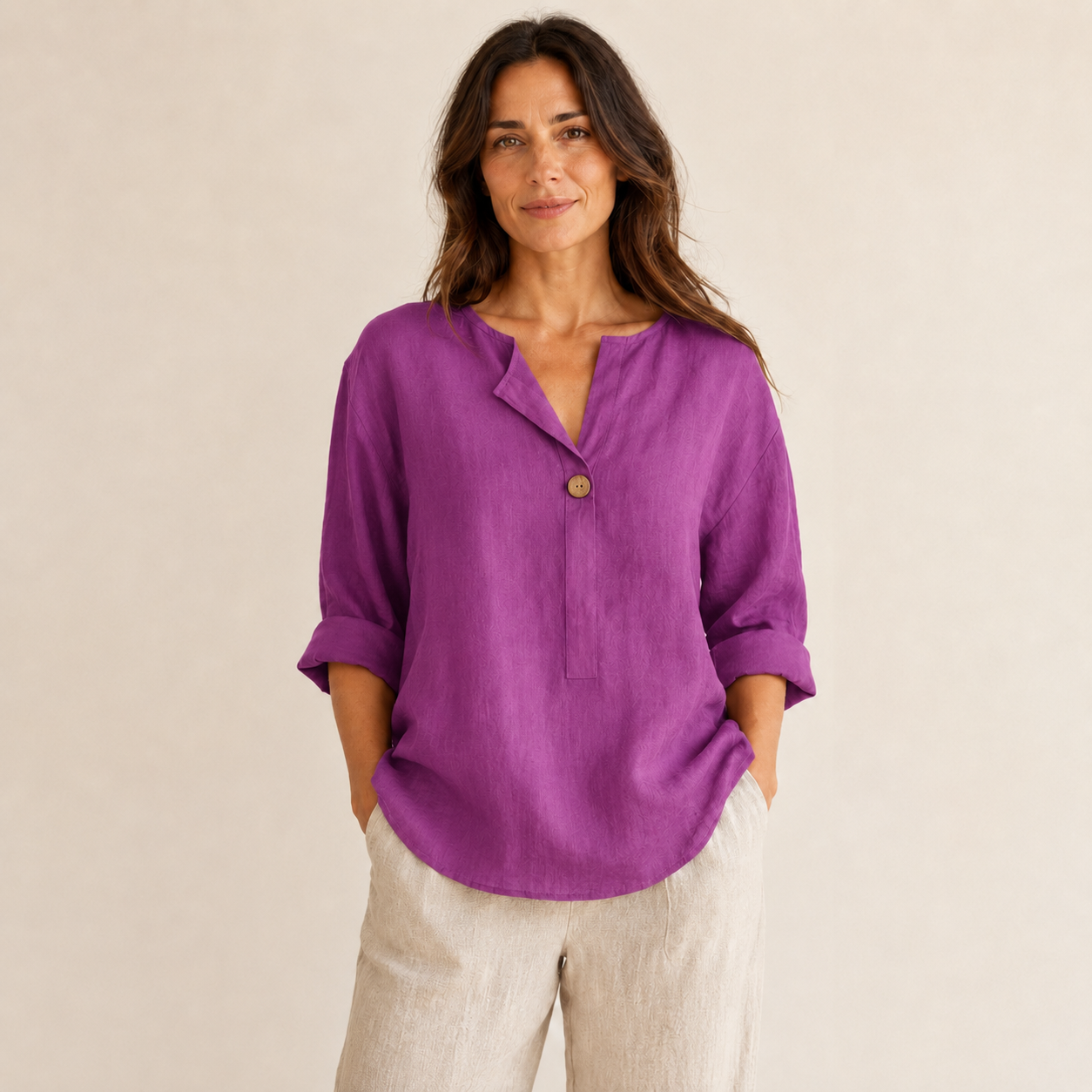 Baumwoll-Leinen-Bluse »Positano« – 3/4-Arm